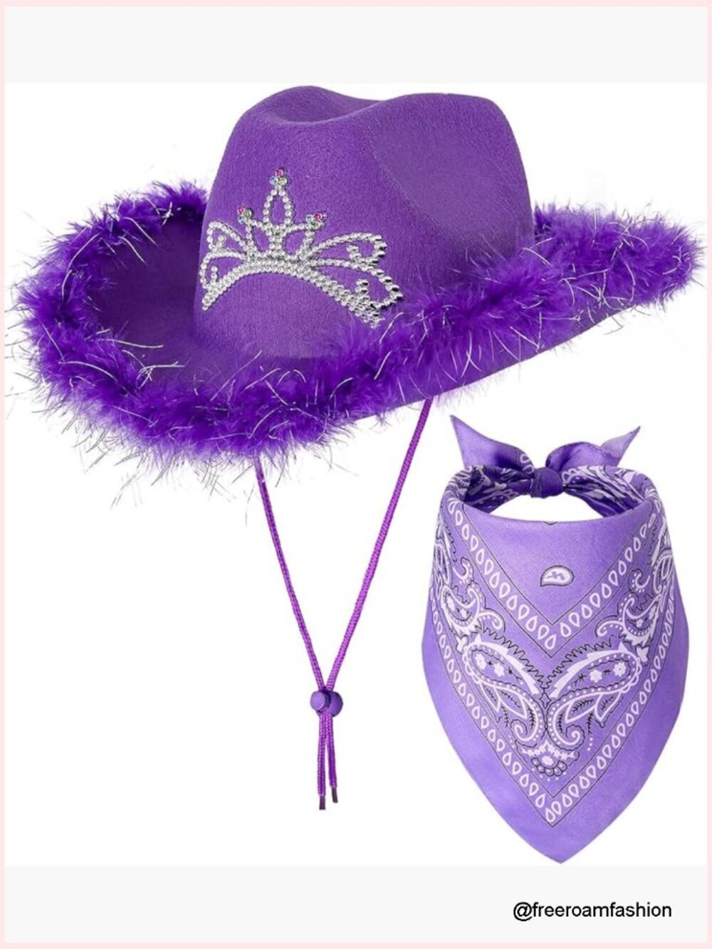 Cowgirl Hat with Tiara and Feather, Western Outback Hat with Bandana, One Size